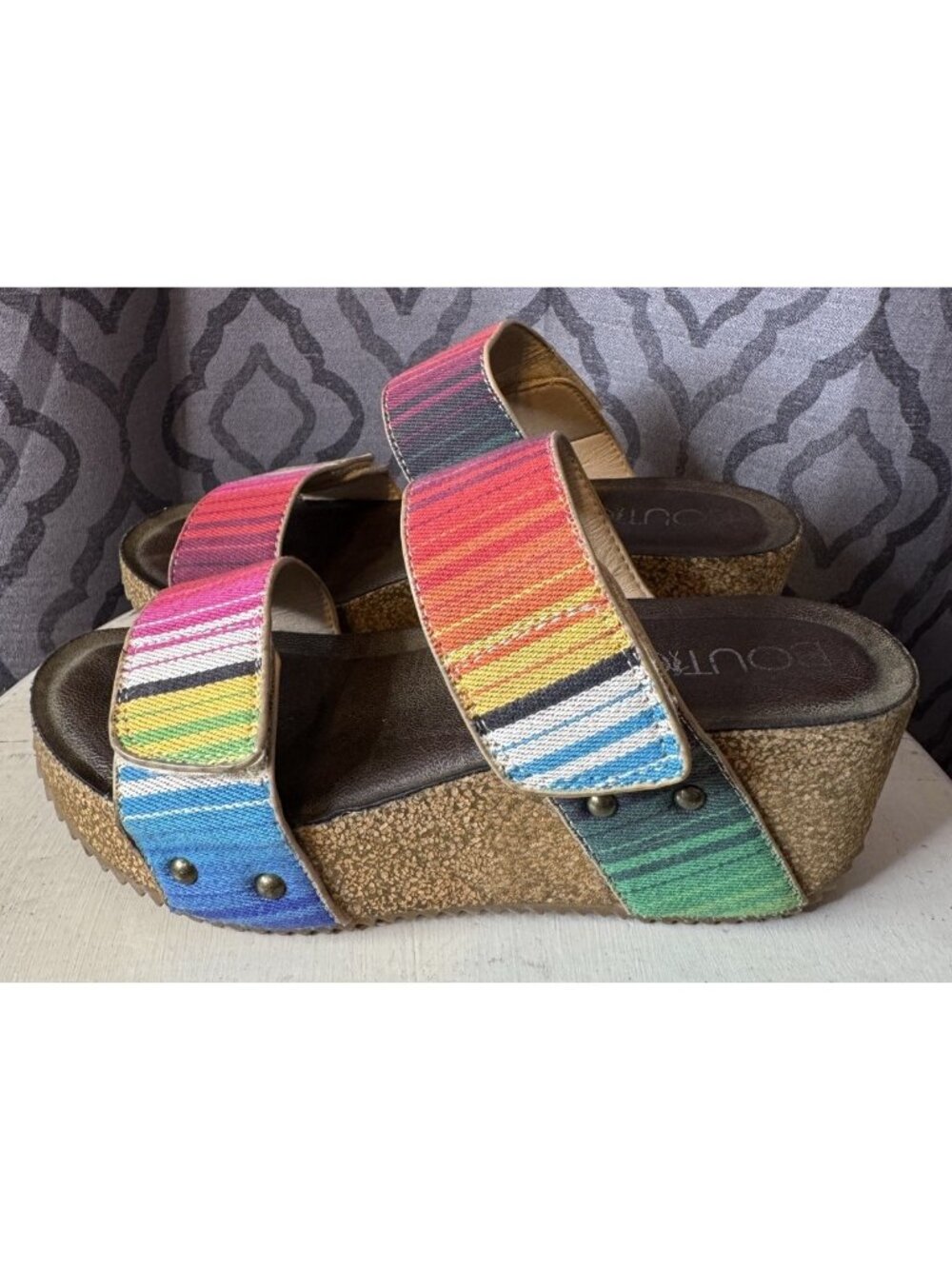 Corkys Sandals Size 6 Rainbow Wedge Platform Colorful Marley Hook Loop Closure